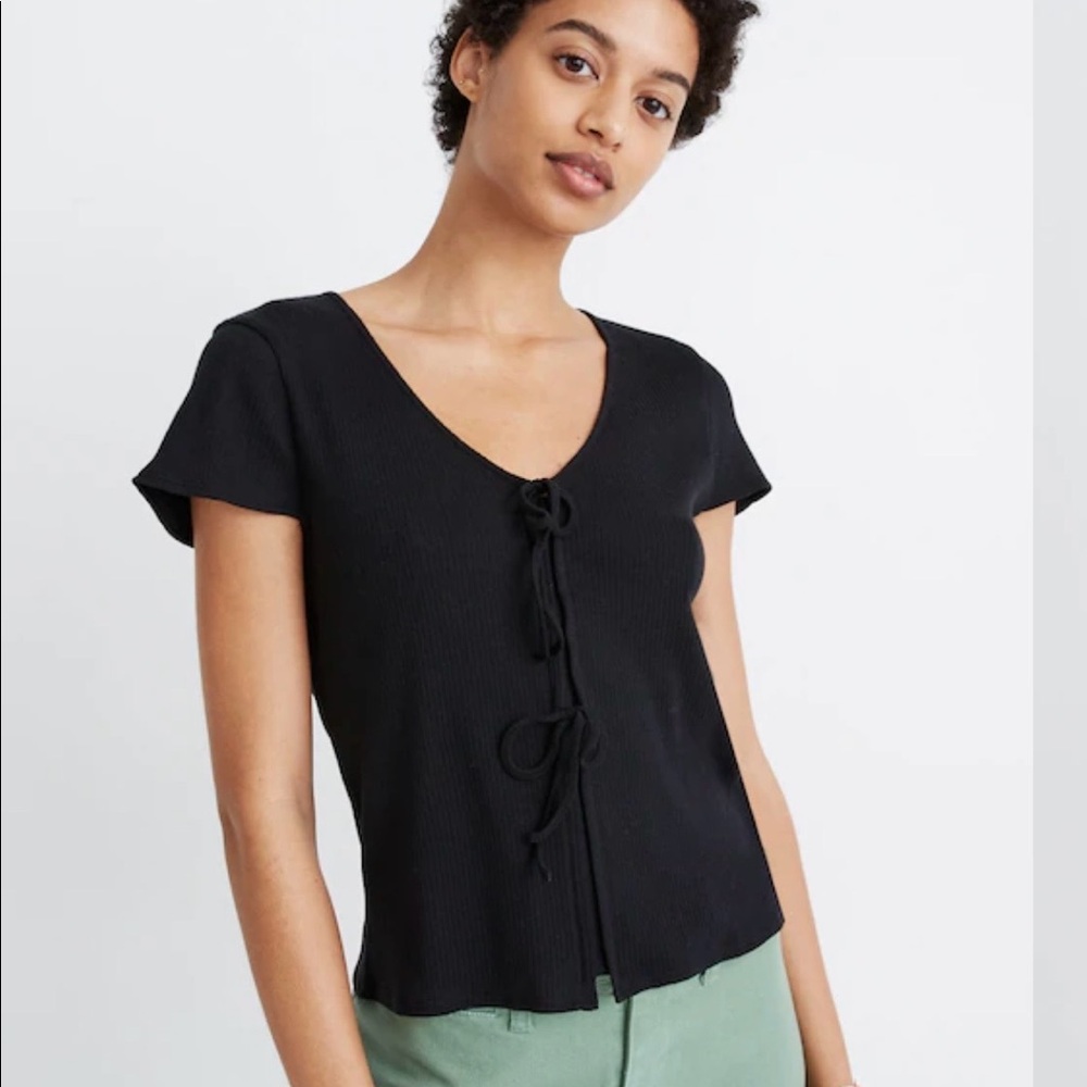 Madewell Black Ribbed Bow Tee